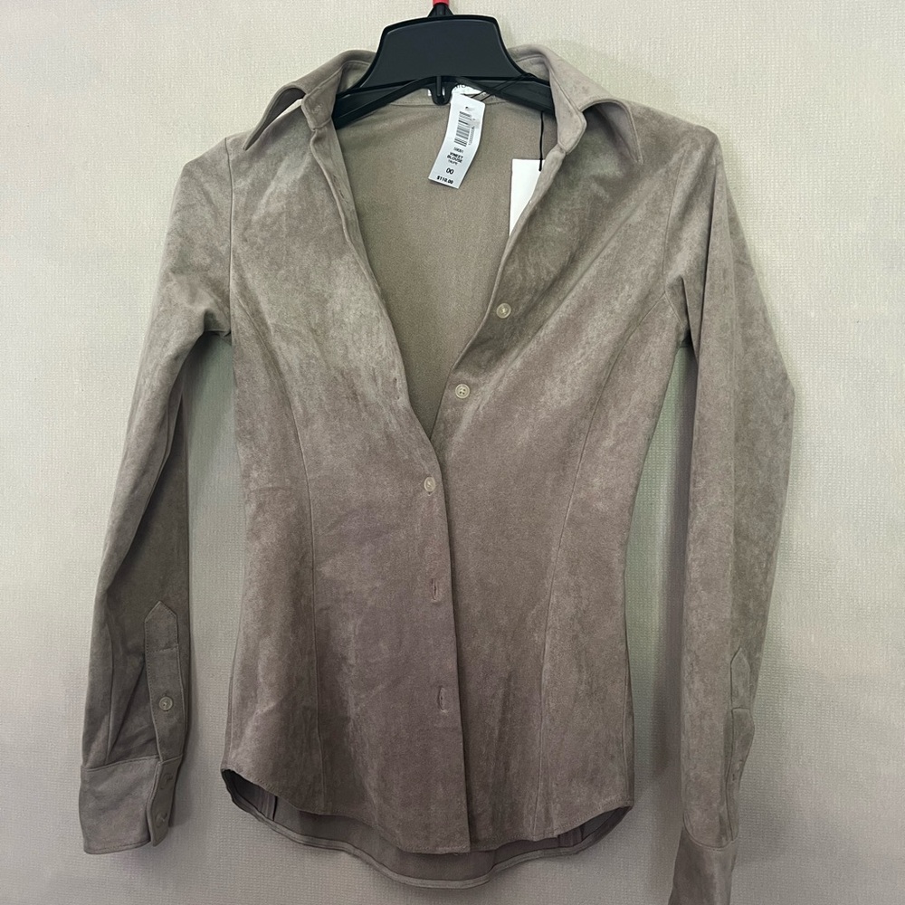 Aritzia Taupe Suede Button-Down Shirt